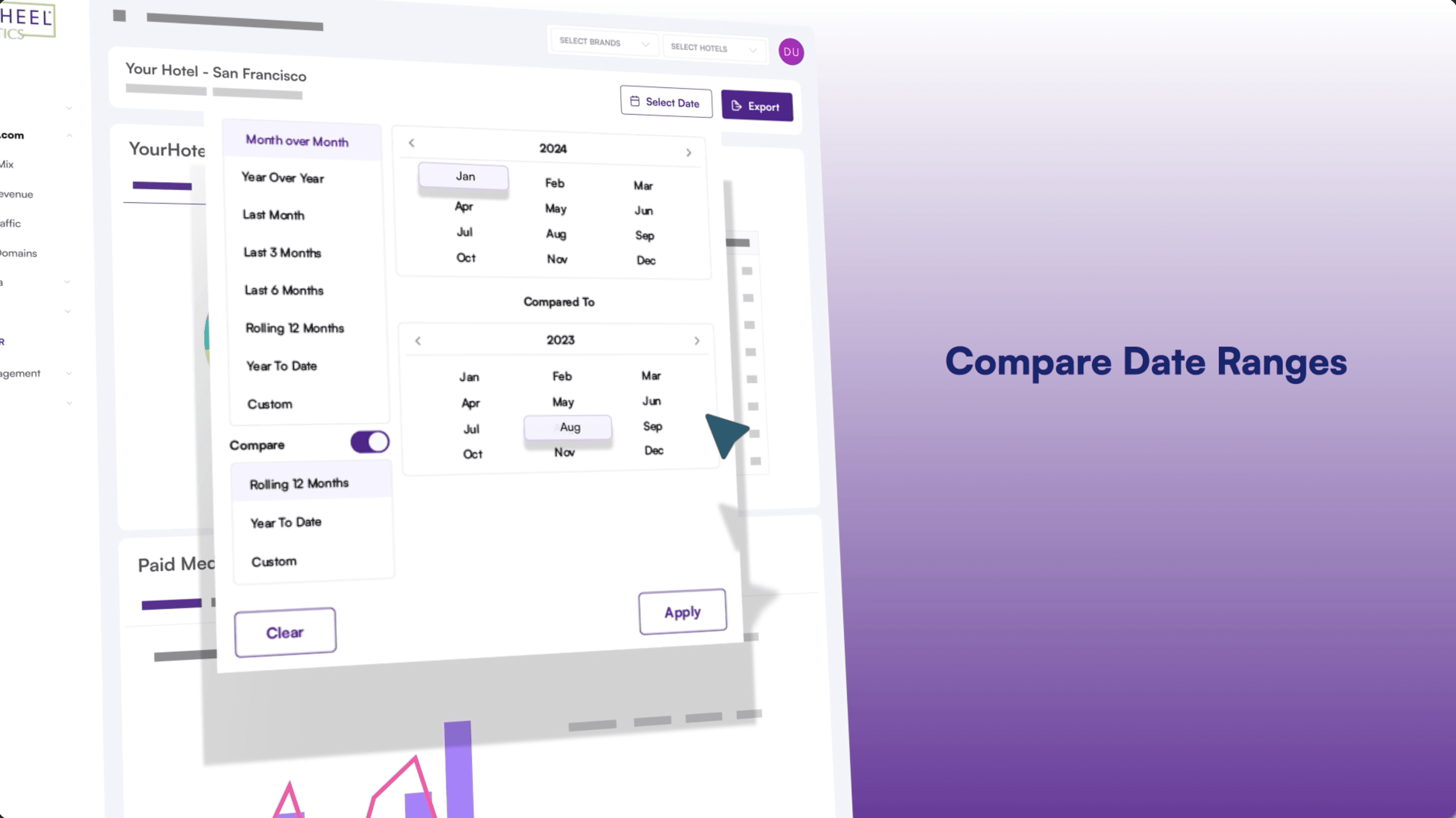 Cogwheel Analytics date-range comparison controls